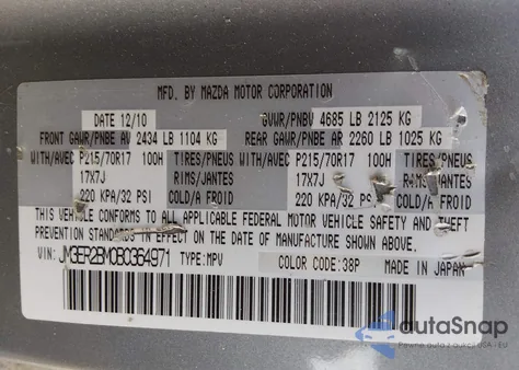 2011 Mazda Cx-7 I Sport from USA, damaged, VIN JM3ER2BM0B0364971